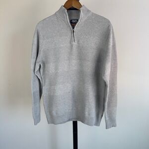 Chaps Mens Quarter Zip Sweater Gray Mixed Knit Striped Pullover Size M